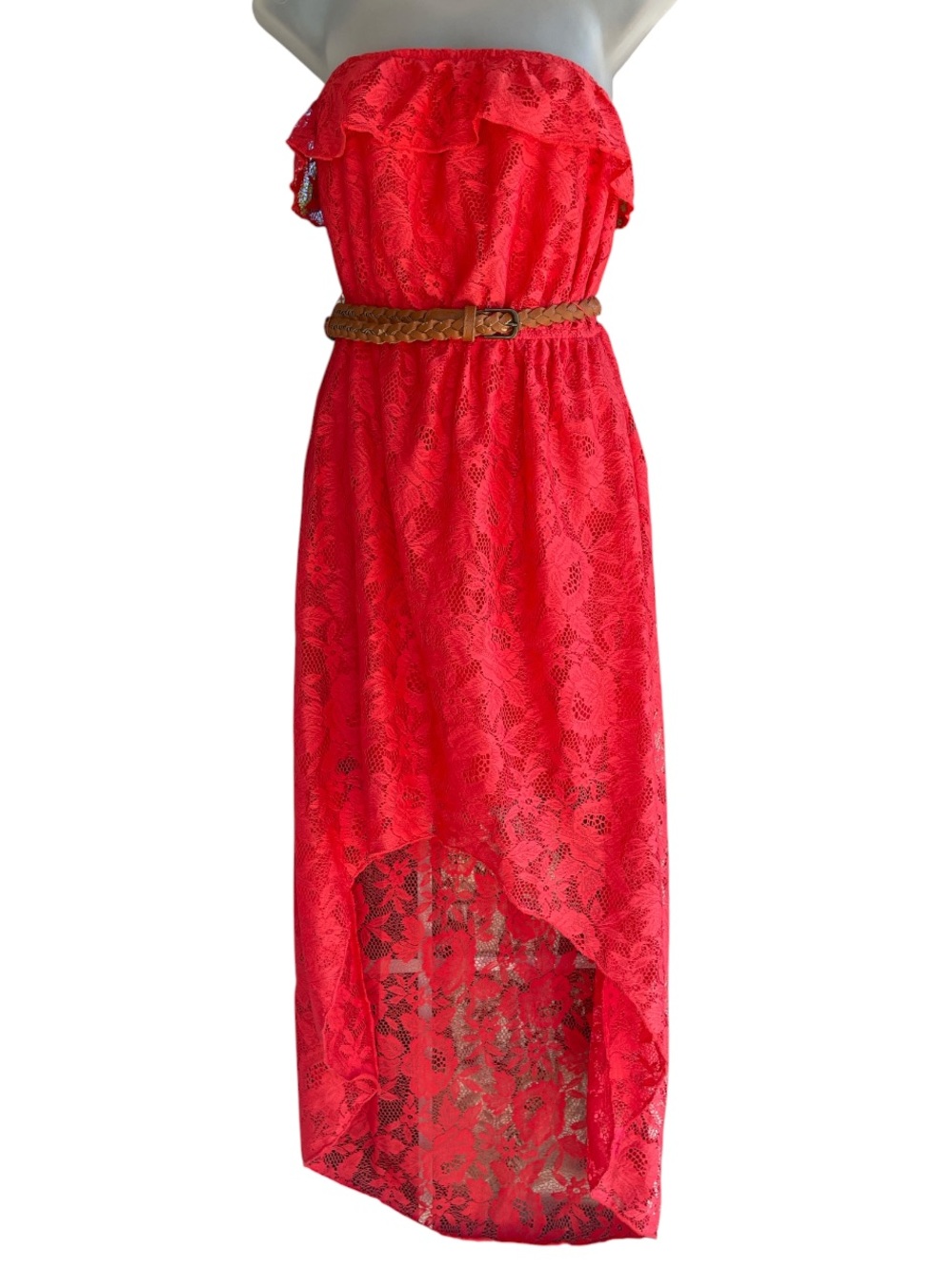 Trixxi Coral Lace Hi-Low Strapless Dress – Size Medium